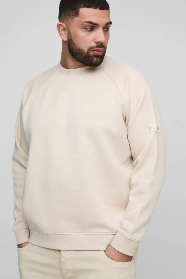 Shop boohooMAN Plus Raglan Jersey Sweater stone