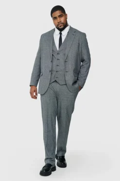 Flash Sale boohoo Plus Regular Fit Mini Dogtooth Suit in grey