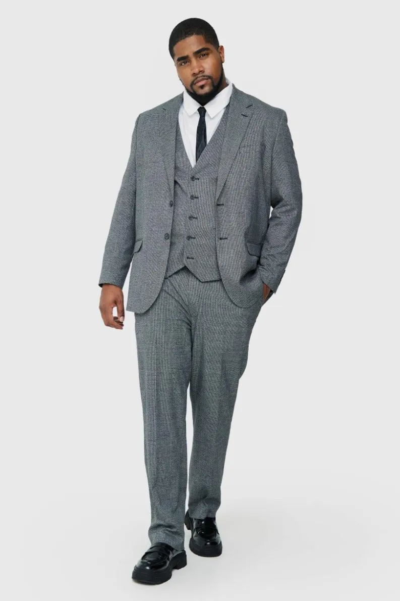 Flash Sale boohoo Plus Regular Fit Mini Dogtooth Suit in grey