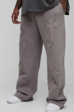 Cheap boohooMAN Plus Relaxed Cross Applique Jogger stone