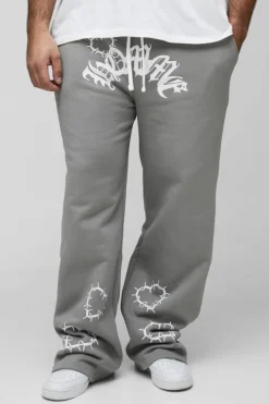 Discount boohooMAN Plus Relaxed Double Waistband Heart Print Jogger charcoal