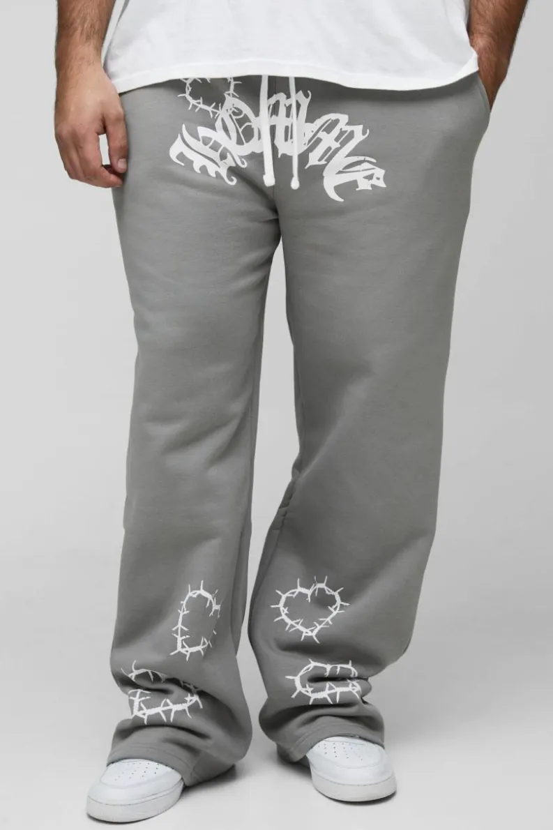 Discount boohooMAN Plus Relaxed Double Waistband Heart Print Jogger charcoal