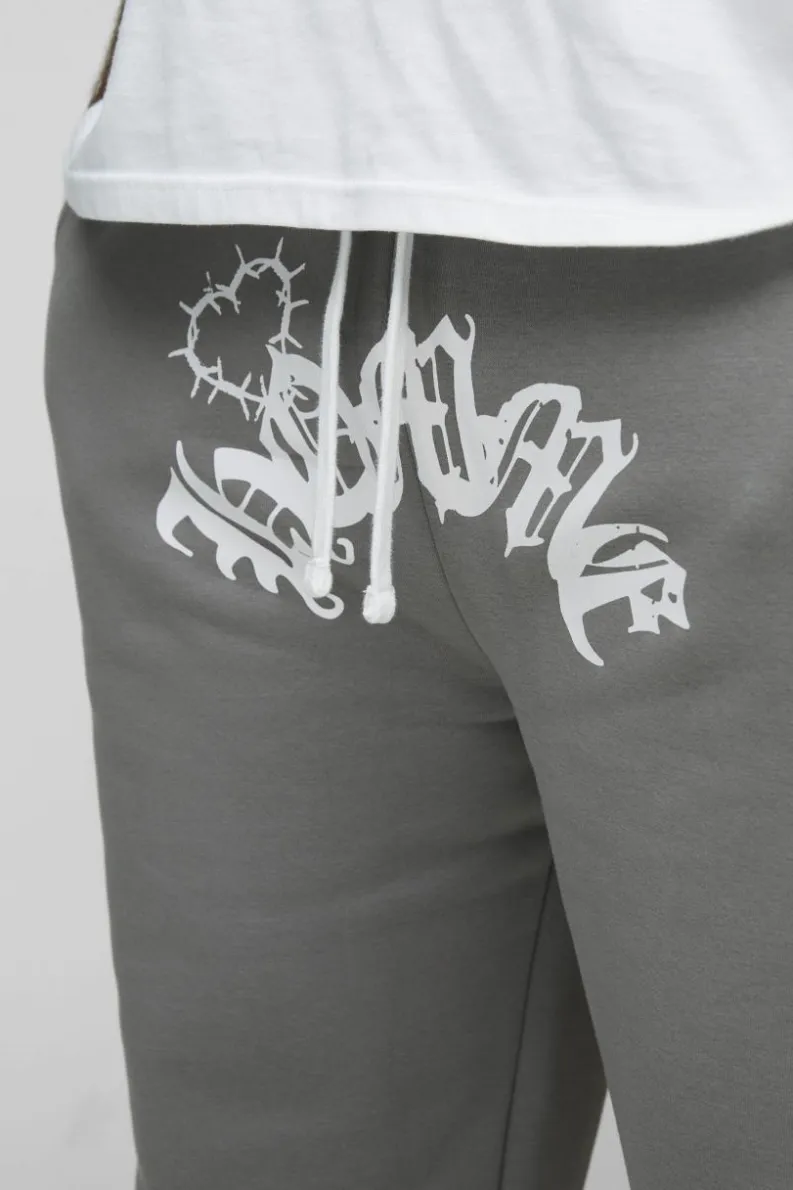 Discount boohooMAN Plus Relaxed Double Waistband Heart Print Jogger charcoal