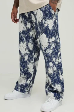Fashion boohooMAN Plus Relaxed Fit Tapestry Trouser light blue