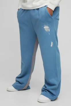 New boohooMAN Plus Relaxed Man Paint Splatter Flare Jogger slate blue
