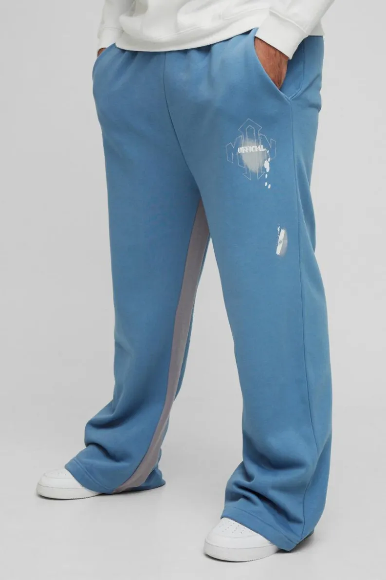 New boohooMAN Plus Relaxed Man Paint Splatter Flare Jogger slate blue
