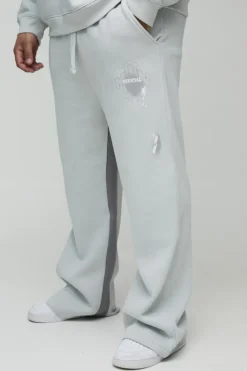 Cheap boohooMAN Plus Relaxed Man Paint Splatter Flare Jogger grey