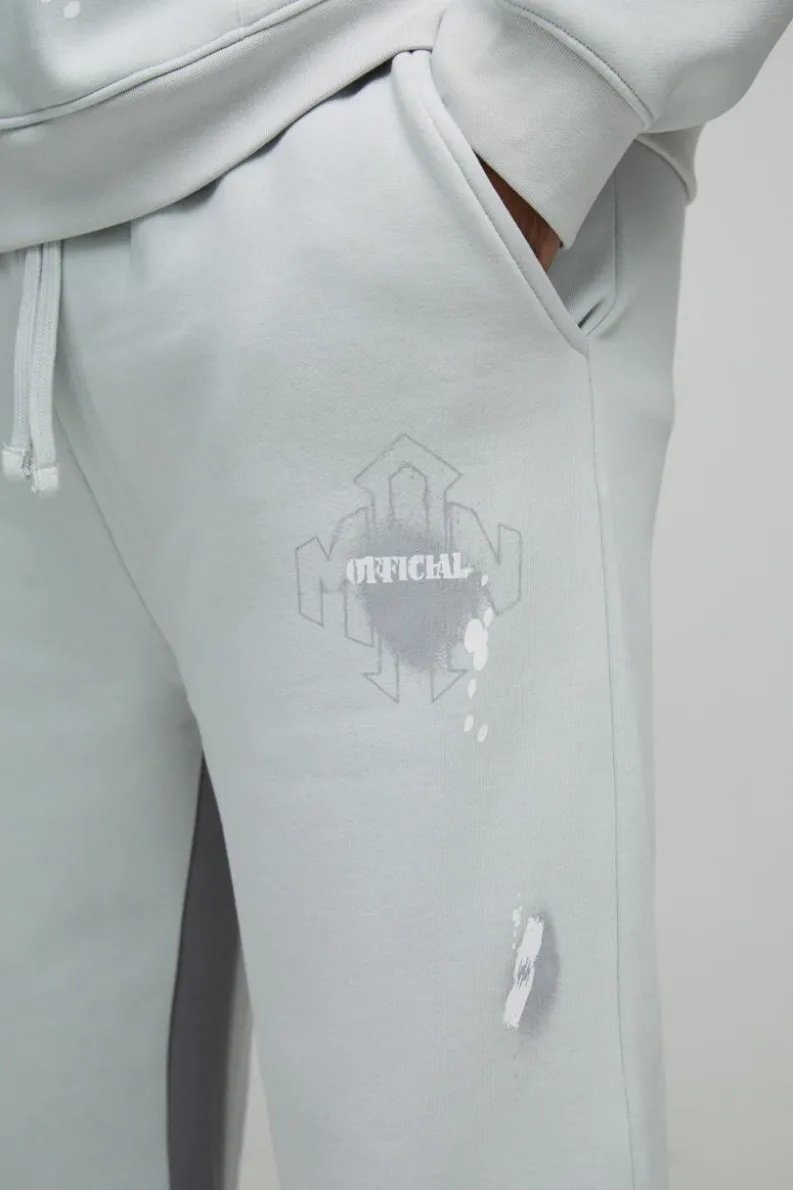Cheap boohooMAN Plus Relaxed Man Paint Splatter Flare Jogger grey