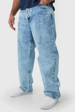Cheap boohooMAN Plus Relaxed Rigid Jeans light blue