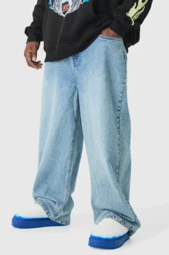 Clearance boohooMAN Plus Relaxed Rigid Jeans light blue