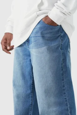 Fashion boohooMAN Plus Relaxed Rigid Jeans mid blue