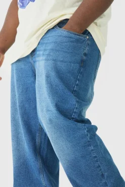 Fashion boohooMAN Plus Relaxed Rigid Jeans mid blue