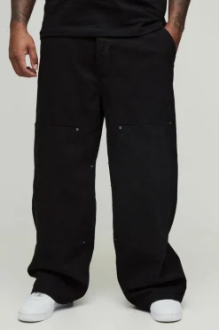 Outlet boohooMAN Plus Relaxed Rigid Stitch Detail Carpenter Jeans true black
