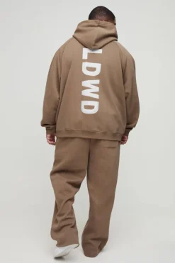 Cheap boohooMAN Plus Relaxed Satin Applique WRLDWD Jogger brown