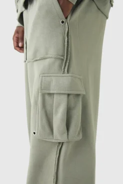 Cheap boohooMAN Plus Relaxed Wide Leg Eyelet Detail Cargo Jogger taupe