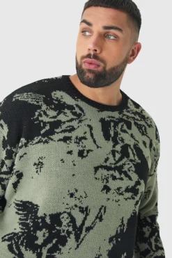Outlet boohooMAN Plus Renaissance Oversized Knitted Sweat black