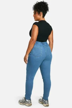 Cheap boohoo Plus Rip Knee Skinny Jegging mid blue
