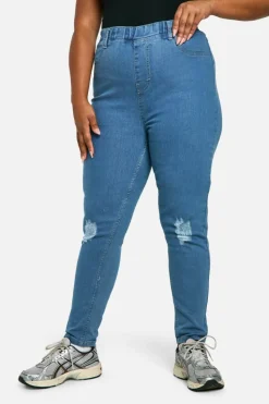 Cheap boohoo Plus Rip Knee Skinny Jegging mid blue