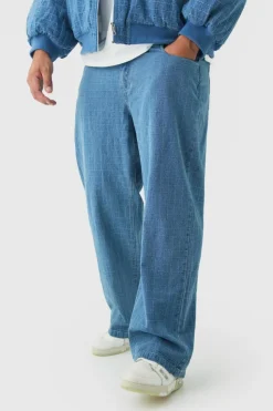 Best boohooMAN Plus Ripstop Relaxed Fit Jeans mid wash
