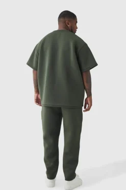 Sale boohooMAN Plus Scuba Tapered Joggers khaki
