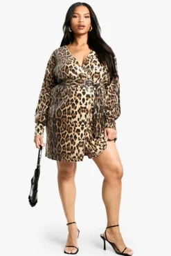 Cheap boohoo Plus Sequin Wrap Dress leopard