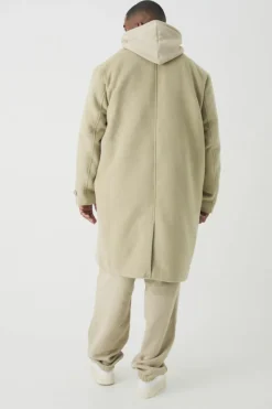 Shop boohooMAN Plus Single Breasted Collared Overcoat In sage