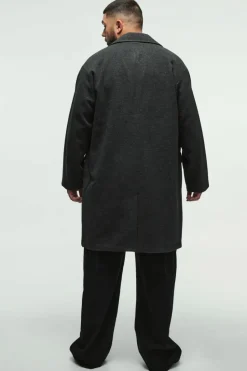 Hot boohooMAN Plus Single Breasted Overcoat In grey