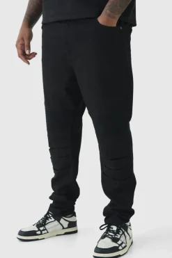 Outlet boohooMAN Plus Skinny Biker Panel Jeans in true black