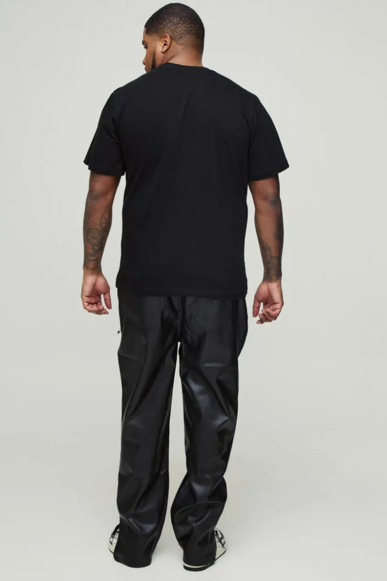 Cheap boohooMAN Plus Skinny Fit Zip Detail PU Trousers black