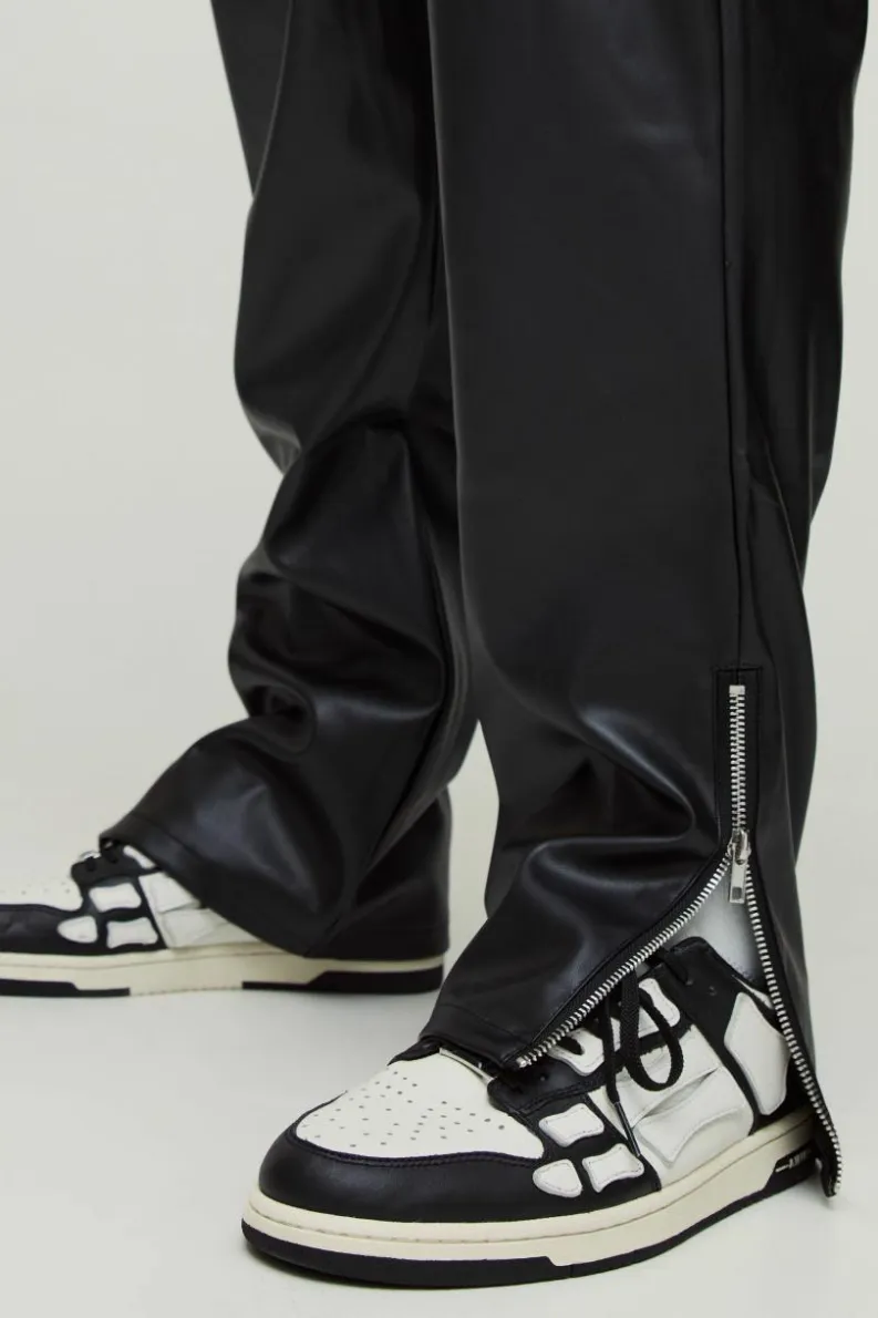 Cheap boohooMAN Plus Skinny Fit Zip Detail PU Trousers black