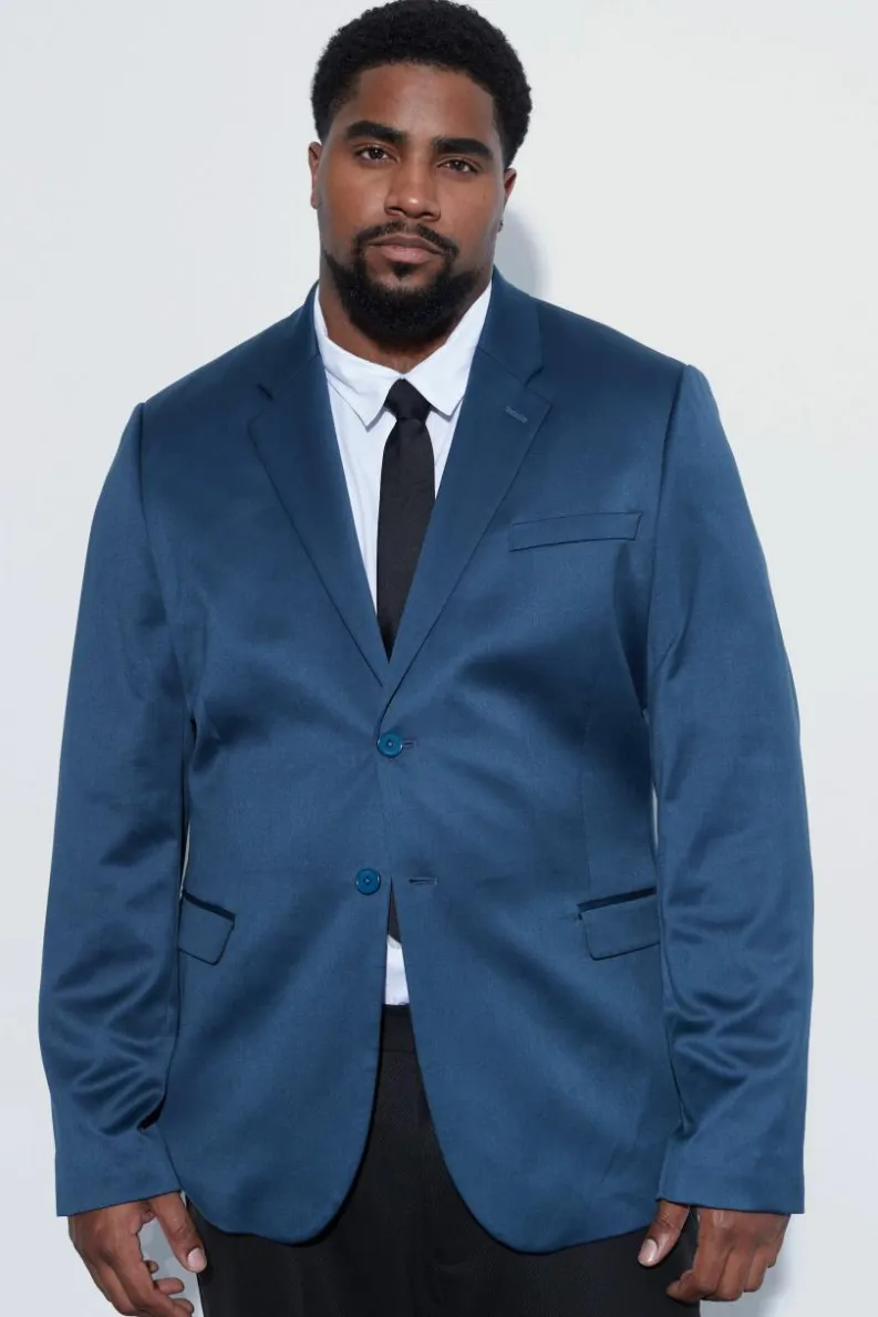 Best boohooMAN Plus Skinny Satin Suit Jacket navy