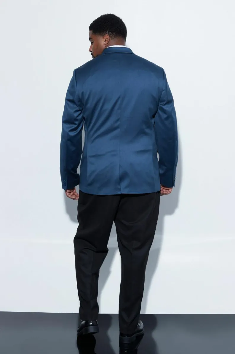Best boohooMAN Plus Skinny Satin Suit Jacket navy