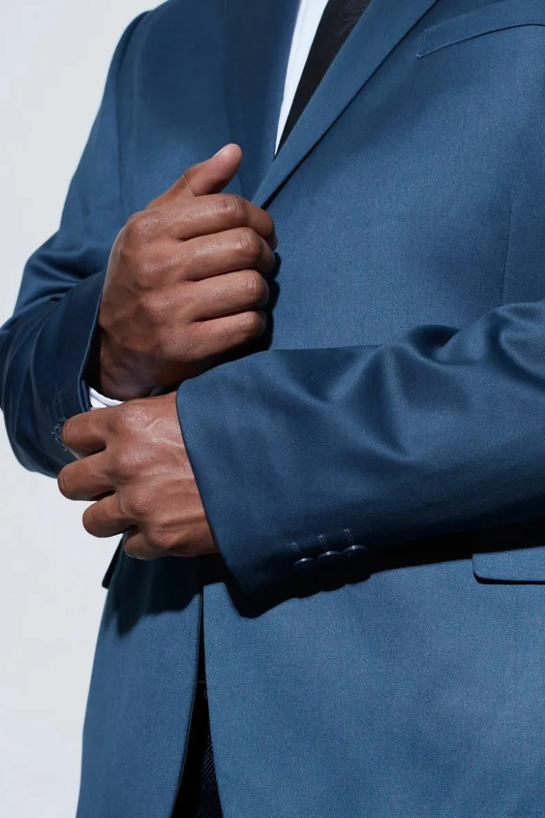 Best boohooMAN Plus Skinny Satin Suit Jacket navy