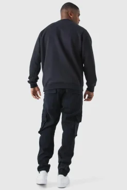 Best Sale boohooMAN Plus Skinny Stretch Carpenter Cargo Jeans true black