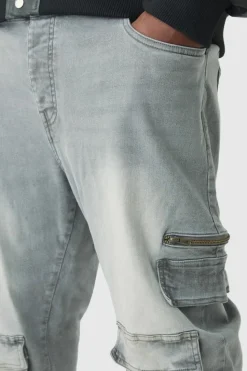 Outlet boohooMAN Plus Skinny Stretch Multi Pocket Cargo Jeans grey