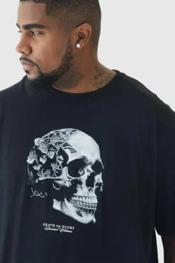 Store boohooMAN Plus Skull Print T-shirt In black