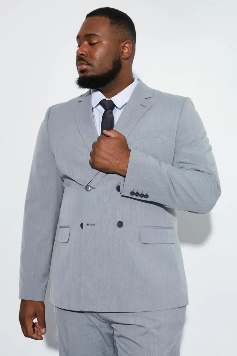 New boohooMAN Plus Slim Double Breasted Suit Jacket grey