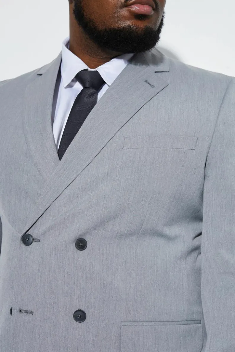 New boohooMAN Plus Slim Double Breasted Suit Jacket grey