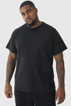 Shop boohooMAN Plus Slim Fit Basic T-Shirt black