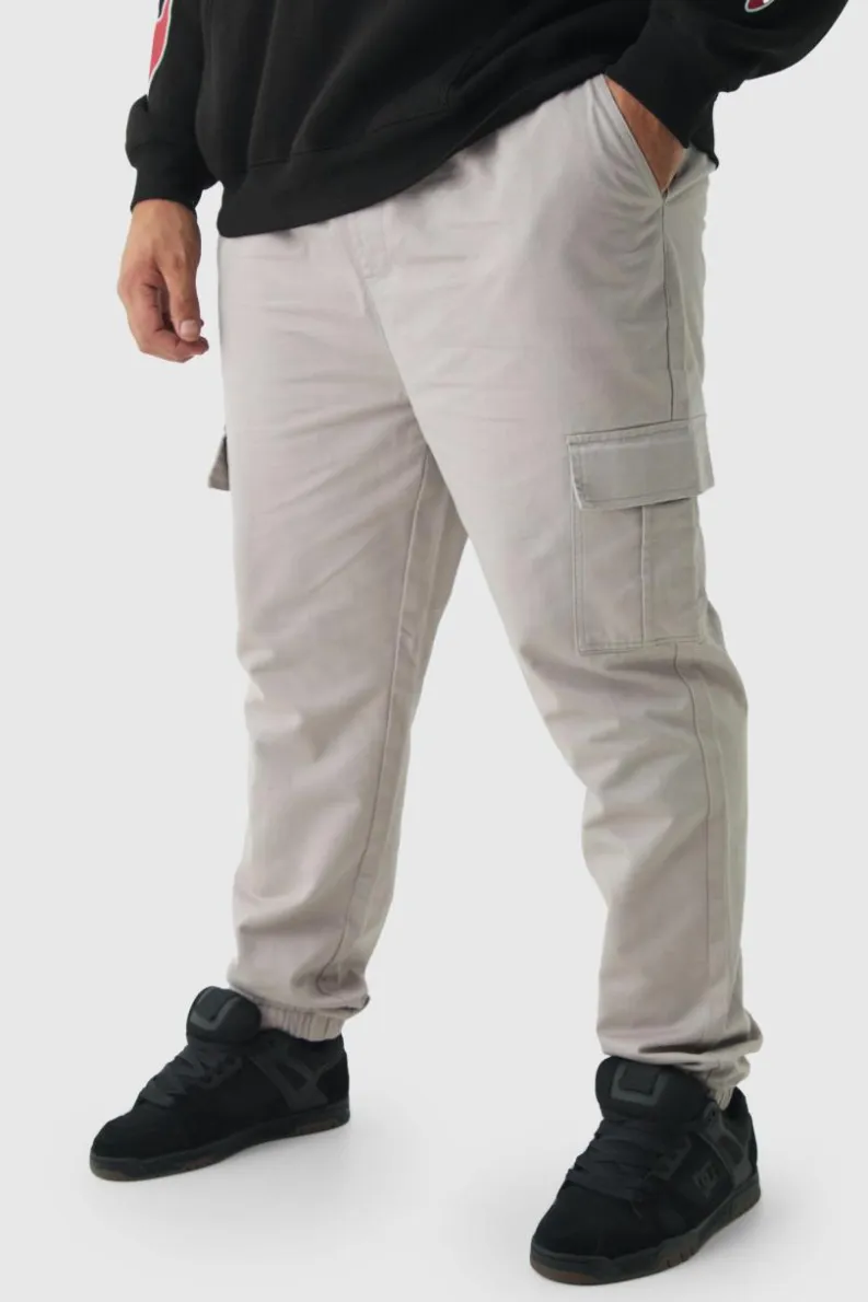 Cheap boohooMAN Plus Slim Fit Cargo Trousers grey