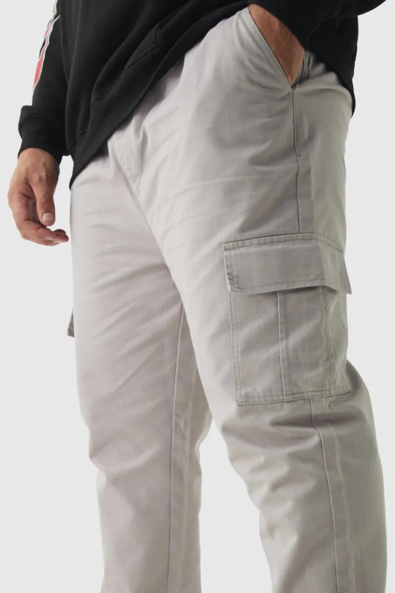 Cheap boohooMAN Plus Slim Fit Cargo Trousers grey