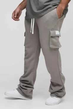 Fashion boohooMAN Plus Slim Fit Super Stacked Woven Tab Cargo Jogger charcoal