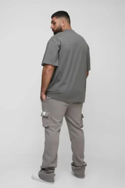 Fashion boohooMAN Plus Slim Fit Super Stacked Woven Tab Cargo Jogger charcoal