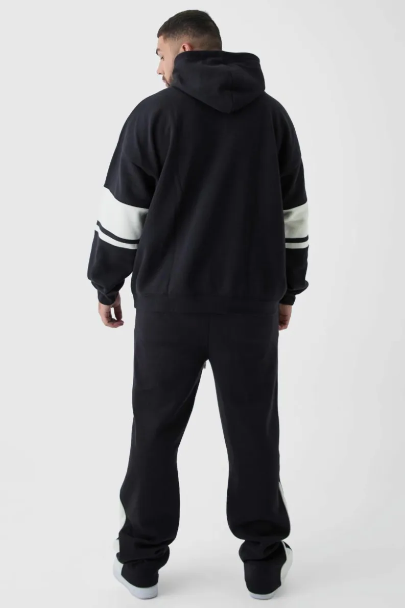 Outlet boohooMAN Plus Slim Flared Varsity Gusset Jogger black