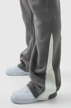 Shop boohooMAN Plus Slim Flared Varsity Gusset Jogger grey
