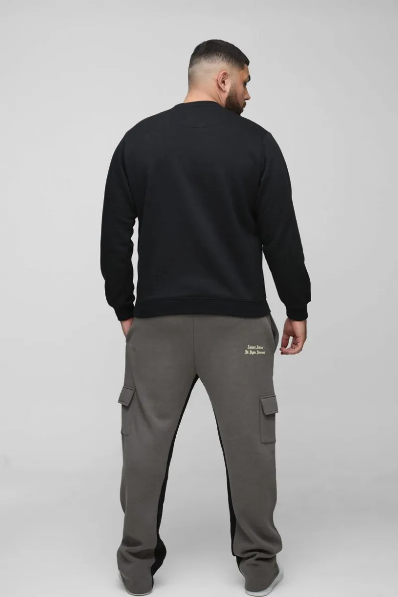 Fashion boohooMAN Plus Slim Gusset Jogger Official Cargo Jogger charcoal