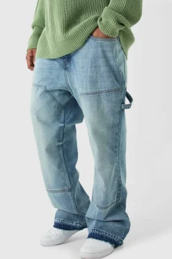 Clearance boohooMAN Plus Slim Rigid Flare Carpenter Jeans antique blue