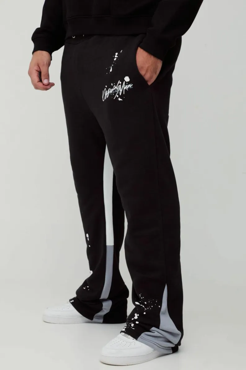 Fashion boohooMAN Plus Slim Stacked Flare Jogger With Gusset Panel black