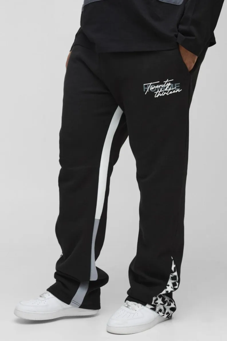 Best boohooMAN Plus Slim Stacked Flare Star Print Gusset Jogger black
