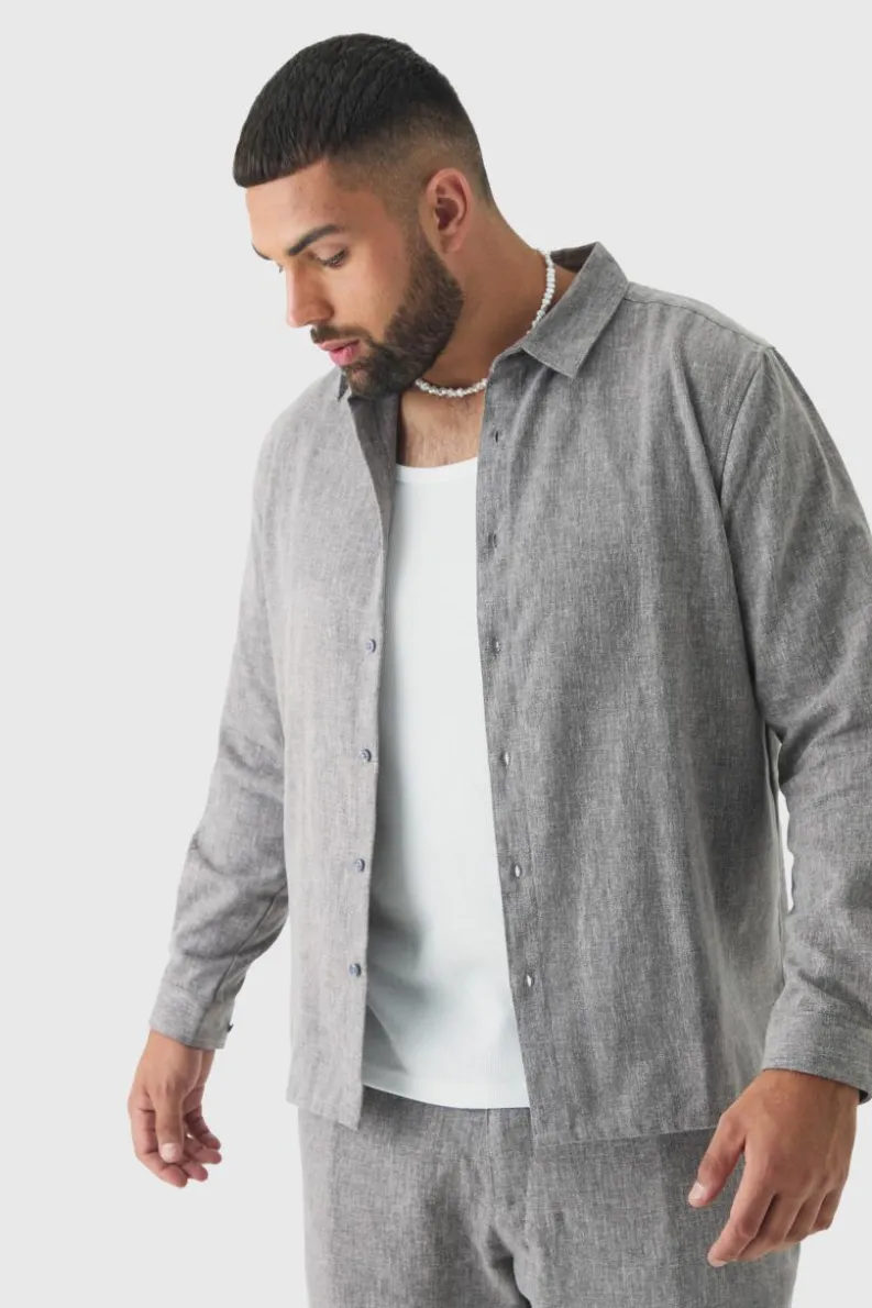 Best Sale boohoo Plus Smart Textured Shirt and Trouser Set grey